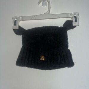 Cozy Black Hat with Bear Accent